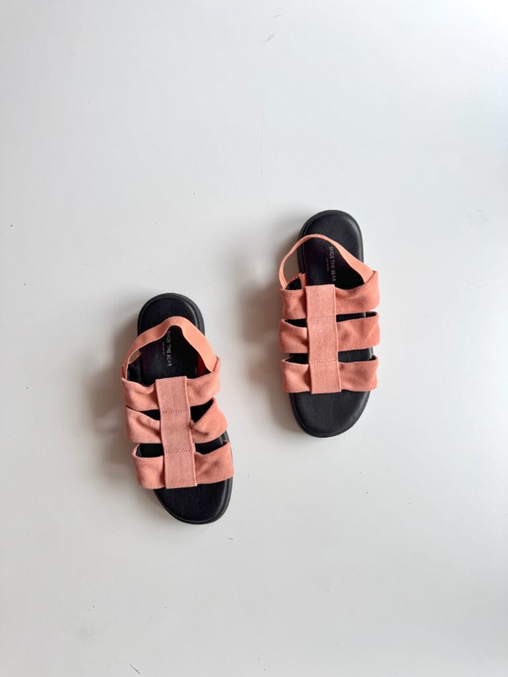 SHOE THE BEAR Brenna Coral Pink Suede Platform Fisherman Cage Sandals, Size 38